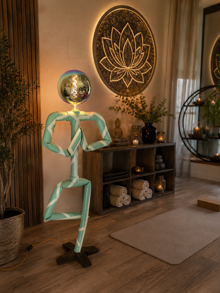 Lampe artistique “Human Pipe Yoga” – Sculpture lumineuse design et zen